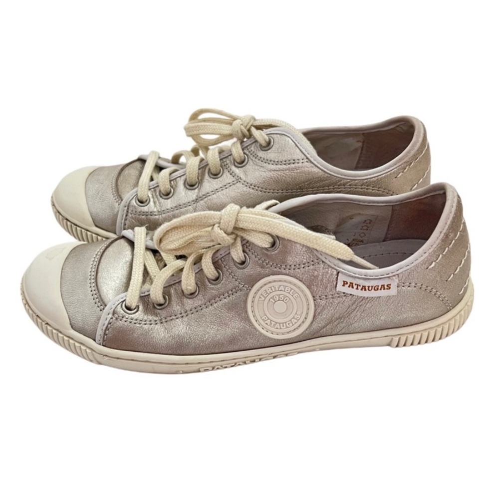 Pataugas Genuine Leather Gold Cream Y2K‎ Style Vintage Low Top Sneakers 36 6